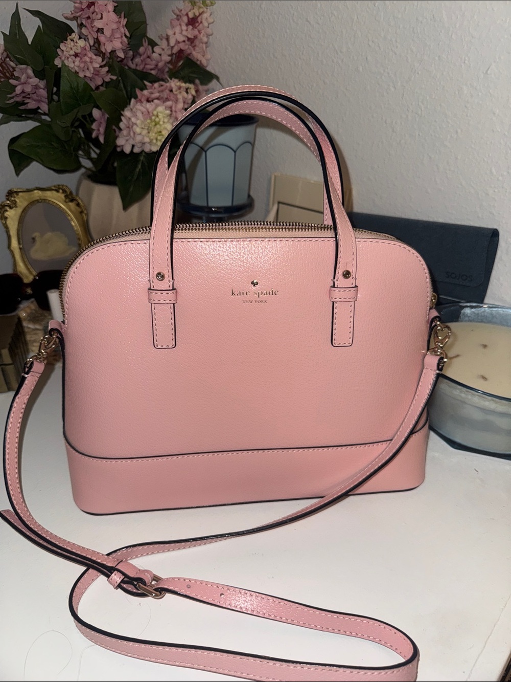kate spade Pink Leather Dome Satchel with Crossbody Strap